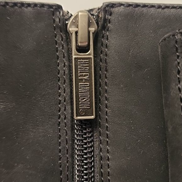 Harley Davidson Moto Boots Size 8 Leather Zip Side Button Accents Stamped Logo - Picture 4 of 16